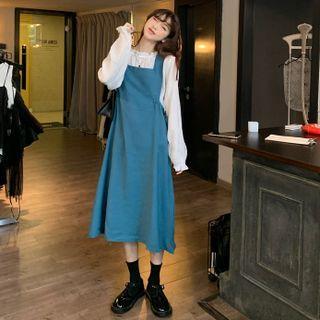 Long-sleeve Frilled Blouse / Plain Sleeveless Dress