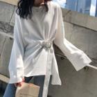 Long-sleeve Belted Long T-shirt