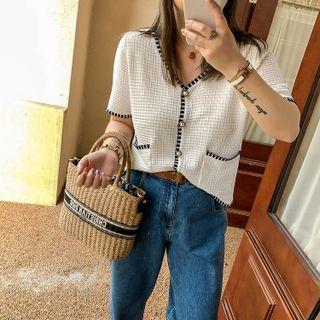 Short-sleeve Lace Trim Knit Dress / Short-sleeve Knit Top