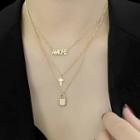 Alloy Lettering Cross Lock Pendant Layered Necklace Gold - One Size