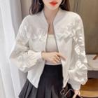 Ruffle Trim Zip-up Bomber Jacket