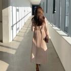 Frilled-neck Crystal-pleat Long Dress