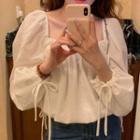 Square-neck Lantern-sleeve Shirt White - One Size
