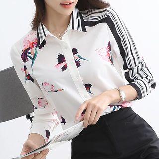 Long Sleeve Pattern Chiffon Shirt