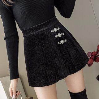 Frog Buttoned Velvet Skorts