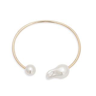 Irregular Pearl Open Bangle 0435 - Gold - One Size