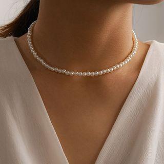 Faux Pearl Choker 15365 - White - One Size