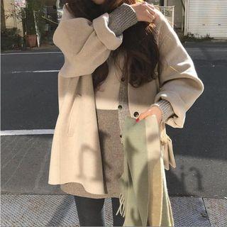 Plain Button Coat / Lace Trim Undershorts