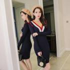 Color Block V-neck Long-sleeve Knit Dress