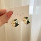 Geometric Alloy Open Hoop Earring 1 Pair - Gold & Black - One Size