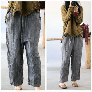 Wide-leg Linen Pants Grayish Blue - One Size