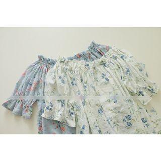 Floral Print Linen Cotton Short-sleeve Top