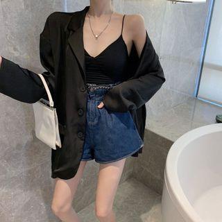 High-waist Denim Shorts / Plain Blazer