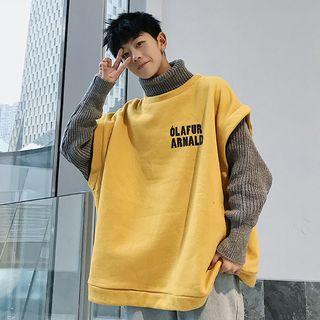 Mock Two-piece Lettering Turtleneck Pullover