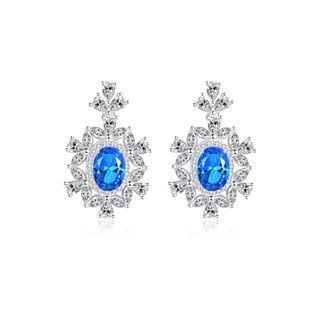 Sterling Silver Fashion And Elegant Geometric Pattern Blue Cubic Zirconia Stud Earrings Silver - One Size