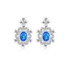 Sterling Silver Fashion And Elegant Geometric Pattern Blue Cubic Zirconia Stud Earrings Silver - One Size