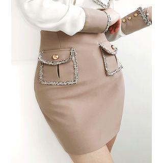 High-waist Flap-pocket Pencil Skirt