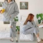 Set: Hooded Fleece-lined Pullover + Band-waist Slit-side Skirt