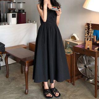 Spaghetti-strap A-line Midi Dress Black - One Size