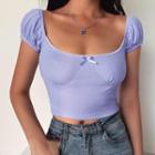 Lace Trim Cap-sleeve T-shirt