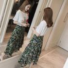 Set: Elbow-sleeve Top + Floral Midi Skirt