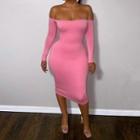 Off-shoulder Long-sleeve Midi Bodycon Dress