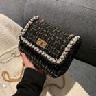 Faux Pearl Flap Tweed Chain Shoulder Bag