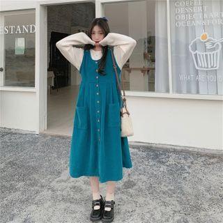 Corduroy Pinafore Dress + Plain Sweater