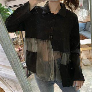 Mesh Panel Shirt / Striped Long-sleeve T-shirt