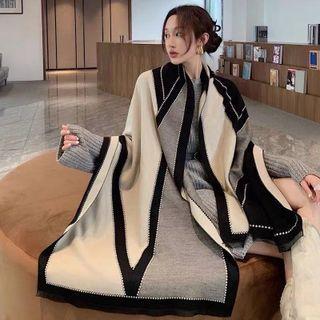Color Block Scarf Black & Beige - One Size