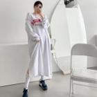 Stitch-trim Letter Boxy Long Sweatshit Dress