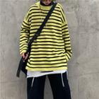 Distressed Striped Sweater Mustard Yellow - One Size