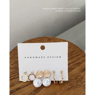 Set Of 3: Studded Earrings Gold - One Size
