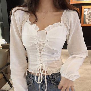 Long-sleeve Lace-up Corset Top