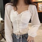 Long-sleeve Lace-up Corset Top