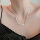 Genuine Pearl Layered Lettering Necklace 1pc - Silver - One Size