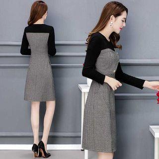 Mock Two-piece Herringbone A-line Mini Dress