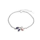 925 Sterling Silver Fashion Simple Leaf Purple Freshwater Pearl Bracelet Silver - One Size