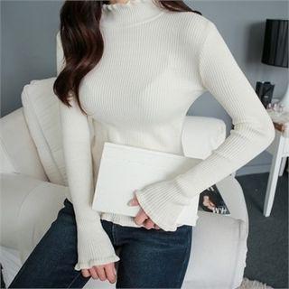 Monk-neck Ribbed Top