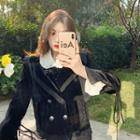 Long-sleeve Ruffle Velvet Blouse / Frilled Velvet Jacket