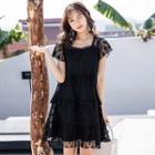 Lace Short-sleeve Tiered Dress