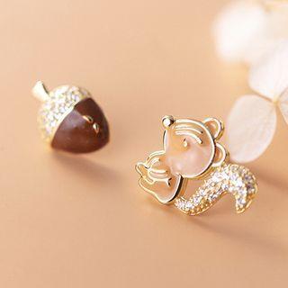 Non-matching Rhinestone Squirrel & Pine Earring