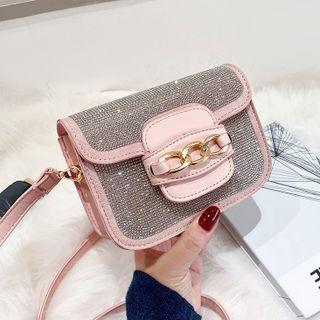 Rhinestone Faux Leather Flap Crossbody Bag