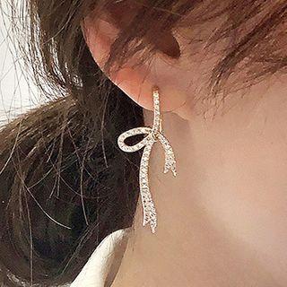 Rhinestone Ribbon Drop Earring 1 Pair - One Size