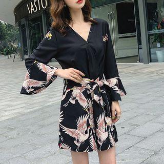 Cranes Print Long-sleeve Playsuit