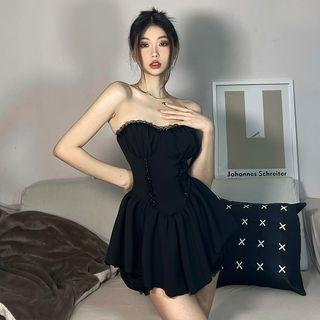 Set: Lace Trim Tube Top + Shorts