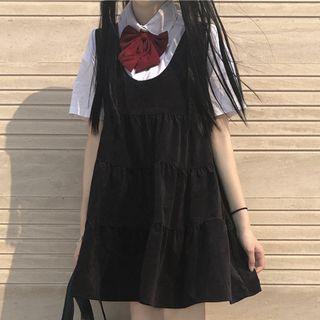 Short-sleeve Shirt / Mini A-line Pinafore Dress