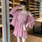 Light Jacket / Spaghetti Strap Chiffon Top / Mini A-line Skirt