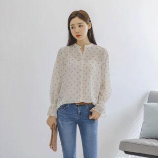 Ruffle-cuff Pattern Chiffon Blouse