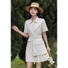 Short-sleeve Plain Pleated Blazer Dress